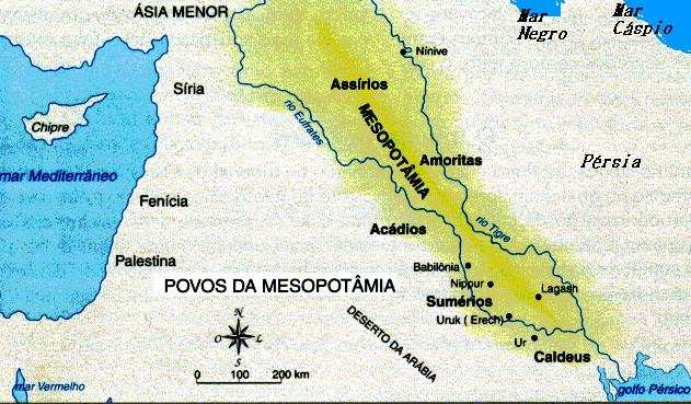 antigo mapa das cidades mesopotâmicas