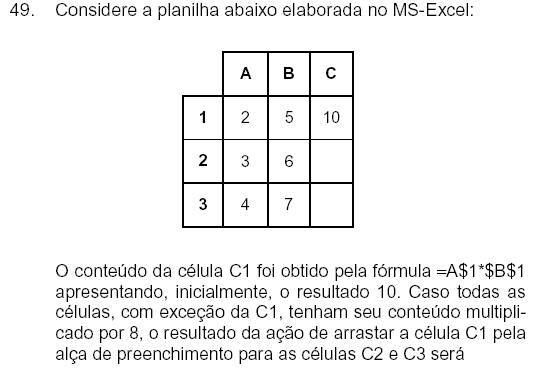 dados de um planilha excel: prova SEFAZ SP