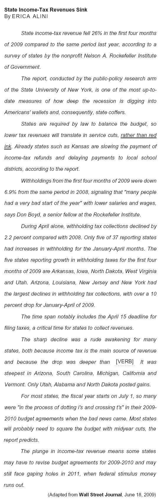 State Income-Tax Revenues Sink