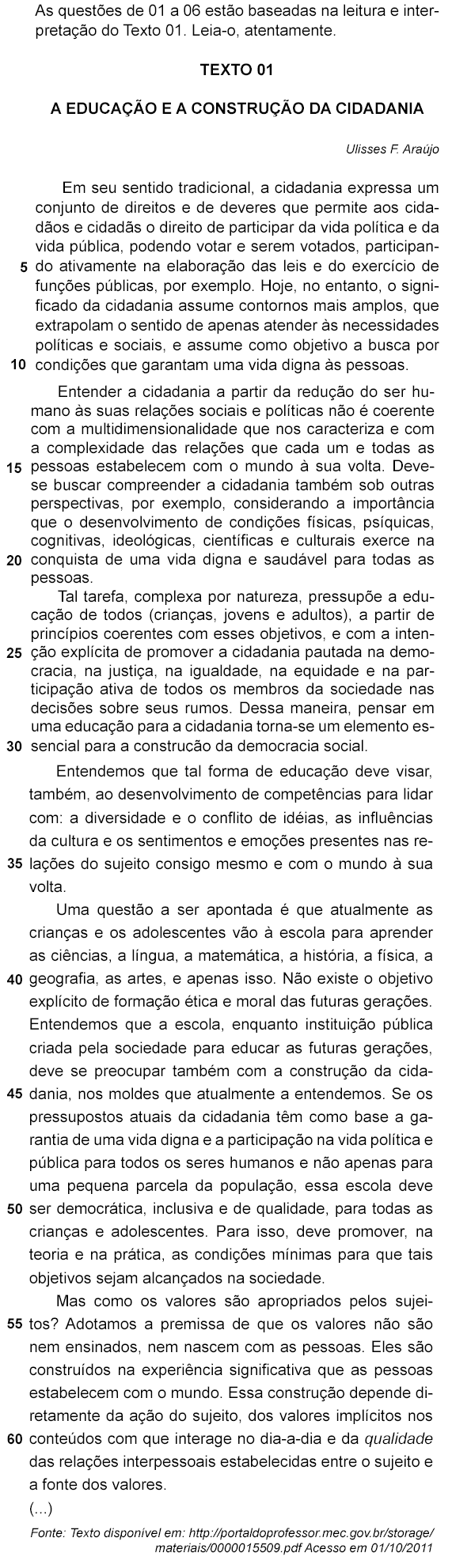 A EDUCAÇÃO E A CONSTRUÇÃO DA CIDADANIA