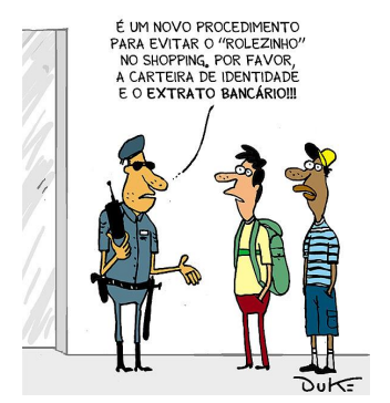 Segundo a charge, o espaço do shopping deveria ser reservado: