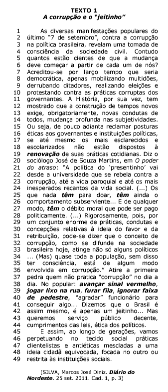 Texto 1: A corrupção e o jeitinho.