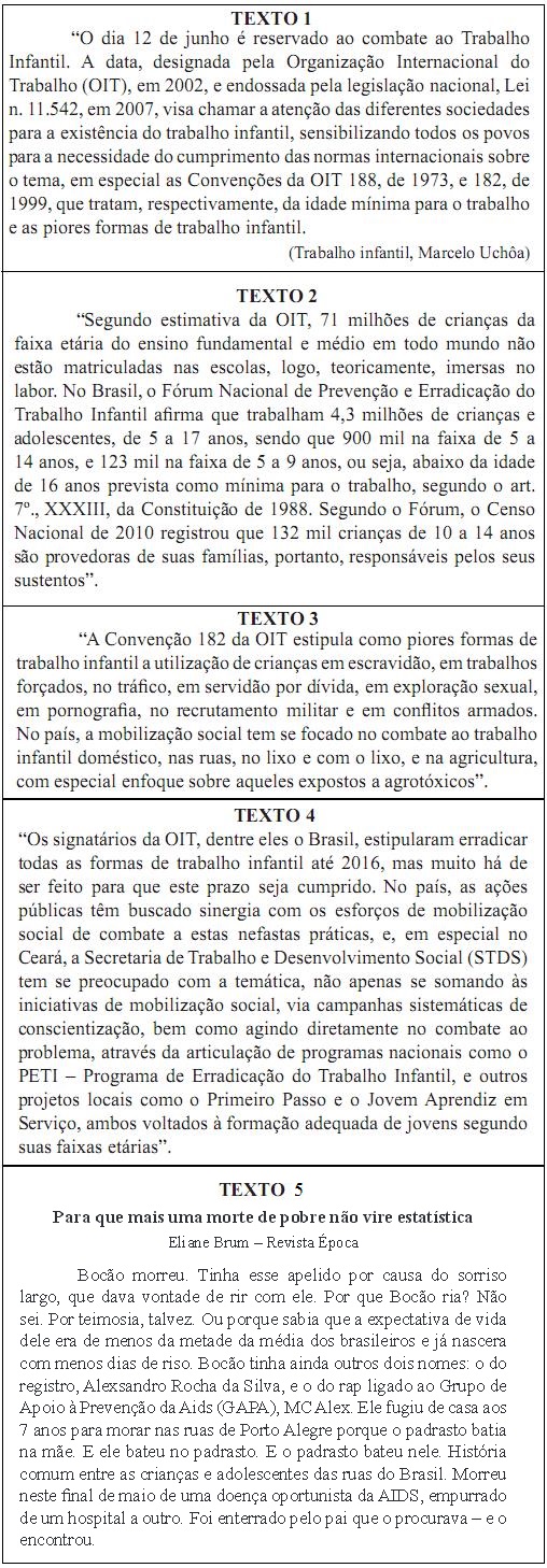 Os textos 1 a 4 apresentam um conjunto de siglas; a alternativa que mostra uma sigla cuja formação difere das demais é: